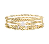 TQHGM 4pcs Bead Stack Set for Women, Non-Tarnish Gold Elastic Cross Pearl Bracelets Stackable Hand Chain Trendy Jewelry Gifts