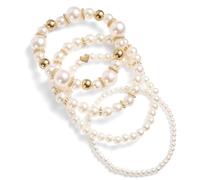 TQHGM 4pcs Bracelets Women, Multilayered White Simulated Pearl Beaded Bracelet Set Stackable Stretchy Dainty Bridal Jewelry with Heart Charms for Wedding Birthday Party