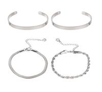 TQHGM 4pcs Chunky Trendy Stackable Silver Bracelets Stainless Steel Adjustable Herringbone Rope Cuff Bangle Jewelry Set for Women