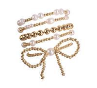 TQHGM 5pcs Bow Bracelets Stretch Gold Beaded Pearl Set Stackable Bead Bracelet Accessories Gifts for Women Trendy Jewelry