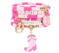 TQHGM 6pcs Western Stackable Women Cowgirl Beaded Howdy Bracelets with Boot and Globe Charm Stylish Jewelry Accessories for Female Friend Gift