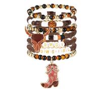 TQHGM 7pcs Bead Beaded Stackable Western Cowgirl Boho Stack Bracelets with Head and Boot Charm Practical Jewelry Accessories for Female