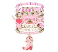 TQHGM 7pcs Bead Beaded Stackable Western Cowgirl Boho Stack Bracelets with Head and Boot Charm Practical Jewelry Accessories for Female