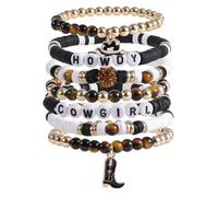 TQHGM 7pcs Cowgirl Beaded Stackable Western Boots Boho Bead Country Bracelets Y2K Bohemian Style Jewelry Accessories for Friends Family Women Outfits (Hat)