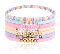 TQHGM 7pcs Heishi Clay Bead Trendy Friendship Bracelets Cute Boho Stackable Bracelet Summer Beach Bohemian Beaded Bangle Preppy Jewelry Gift for Women Decoration Supplies