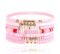 TQHGM 7pcs Heishi Clay Bead Trendy Friendship Bracelets Cute Boho Stackable Bracelet Summer Beach Bohemian Beaded Bangle Preppy Jewelry Gift for Women Decoration Supplies