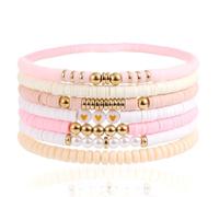 TQHGM 7pcs Heishi Clay Bead Trendy Friendship Bracelets Cute Boho Stackable Bracelet Summer Beach Bohemian Beaded Bangle Preppy Jewelry Gift for Women Decoration Supplies