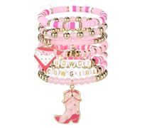 TQHGM 7pcs Premium Stackable Western Cowgirl Beaded Bracelets with Boot and Headpiece Stylish Jewelry Accessories for Women