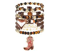 TQHGM 7pcs Premium Stackable Western Cowgirl Beaded Bracelets with Boot and Headpiece Stylish Jewelry Accessories for Women