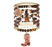 TQHGM 7pcs Stackable Western Cowgirl Beaded Bracelets with Boot and Globe Charm Stylish Jewelry Accessories for Family Friend Women Gift