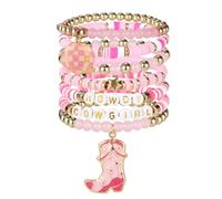 TQHGM 7pcs Stackable Western Cowgirl Beaded Bracelets with Boot and Globe Charm Stylish Jewelry Accessories for Family Friend Women Gift