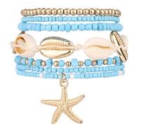TQHGM 7pcs Summer Beach for Women, Stackable Shell Seashell Starfish Beaded Surfer Bracelets Set Boho Seaside Holiday Vacation Party Friendship Jewelry Gift