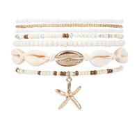 TQHGM 7pcs Summer Women, Heishi Surfer Stretch Starfish Shells Boho Beaded Set Friendship Bracelets Stackable Jewelry Accessories Gifts for Beach Party, Vacations