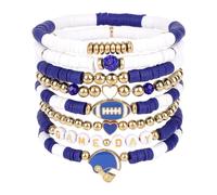 TQHGM 8pcs Blue Game Stack, Stackable & Elastic Football Clay Beaded Sports Bracelets for Fans Women Men Jewelry Gameday Outfits Accessories
