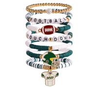 TQHGM 8pcs Game Football Bracelets, Stackable Elastic Clay Beaded Rugby Bracelet Charms for Women Men Sports Fan Jewelry Gifts & Match Accessories