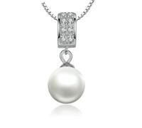 TQHGM 925 Sterling Silver Simulated Pearl Pendant Long Chain Jewelry Wedding Accessories