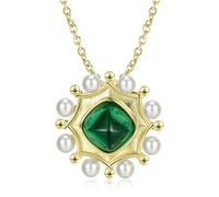 TQHGM Accessorie Pearl Polygonal Green Nano Stone Pendant n Sparkling Chain For n Fine Jewelry