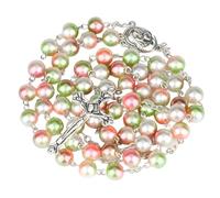 TQHGM Accessorie Religious Rosary For Women - Mary Jesus Cross Pendant 8MM Long Beads Chains, Pearl Rosary Beaded Cross