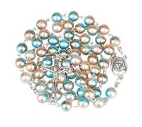 TQHGM Accessorie Religious Rosary For Women - Mary Jesus Cross Pendant 8MM Long Beads Chains, Pearl Rosary Beaded Cross