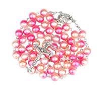 TQHGM Accessorie Sterling Silver Religious Rosary For Women - Mary Jesus Cross Pendant 8MM Long Beads Chains, Pearl Rosary Beaded Cross