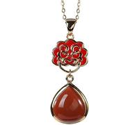 TQHGM Accessories Vintage S925 for Women Gold Plated Cloisonne Red Agate Drop Handmade Classical Jewelry Women's Pendant s Charm National Old Craft