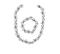 TQHGM Bracelet Silver Wire Metal Set Unisex Barbed Gothic Punk Thorns s Pendants Rose Locket