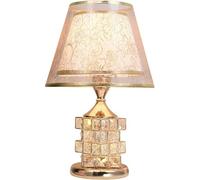 TQHGM European Style Crystal Table Lamp Golden Finish with Double Fabric Shade Warm Reading for Bedroom Study Office Home Decor
