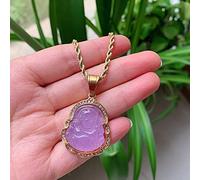 TQHGM Hip Hop Stainless Steel Jewelry Crystal Buddha Pendant for Women Men Multicolor Jades Stone Pendulum Healing