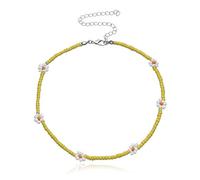 TQHGM Korea Lovely Daisy Flowers Colorful Beaded Charm Statement Short Choker for Women Vacation Jewelry