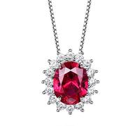 TQHGM Mama, Chain Sterling Silver Red Flower Shape Created Ruby Pendant s Jewelry for Mom Women Girls