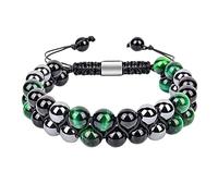 TQHGM Men's Women's Triple Protection Bracelet Genuine Green Crystal Black Hand Crystal Bead Bracelet Natural Stone For Good Luck Happiness Beads s
