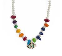 TQHGM Pendant Chain Men Women Jewellery Imitation Pearl Colorful Stone Bead Evil Eye Pendant For Women Girls Men