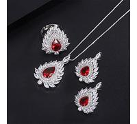 TQHGM Ruby Gemstone Pendant Ring Earrings Wen's Wedding Jewelry Set