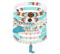 TQHGM Stackable Western Preppy Heishi Beaded Stretch Bracelets with Cowgirl Hat and Boots Charms Y2K Style Boho Summer Beach Jewelry Accessories for Female