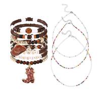 TQHGM Stackable Western Preppy Heishi Beaded Stretch Bracelets with Cowgirl Hat and Boots Charms Y2K Style Boho Summer Beach Jewelry Accessories for Female