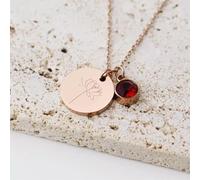 TQHGM Stainless Steel Coin Engraved Birth Stone 12 Months Flower Pendant