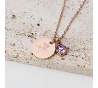 TQHGM Stainless Steel Coin Engraved Birth Stone 12 Months Flower Pendant