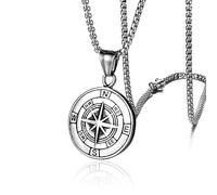 TQHGM Stainless Steel for Men, Compass Compass Circular Pattern Shape and Lobster Claw Clasp Birthday for Men