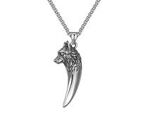 TQHGM Women s Pendants for Patrck Day Hip Hop Vintage Wolf Head Titanium Stainless Steel Male Wolf Teeth Pendant with Sweater Chain Lockets for Women That Hold Pictures
