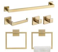TQKAG Juego de 6 Toallas de baño de Oro Cepillado de 23.6 Pulgadas, toallero de Acero Inoxidable, Gancho y Soporte para Papel higiénico, Juego de Accesorios de baño montado en la Pared