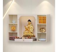 Tqoiozxa Altar Budista de Madera Maciza montado en la Pared, gabinete del Dios de la Riqueza con luz LED, cajón y Estante de Almacenamiento, Mesa de meditación para oración en casa.(F,80cm/31.4in)