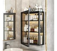 Tqoiozxa Armario de baño con estantes Ajustables, armazón de Metal Resistente, Puerta Transparente Impermeable, instalación fácil, para baño, Cocina e Inodoro(Black,A)