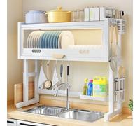 Tqoiozxa Escurridor de Platos Grande con Cierre magnético para Colocar sobre el Fregadero, Altura Ajustable, Soporte Multifuncional para Utensilios de Cocina, Juego de Lujo(White,95cm/37.4in)