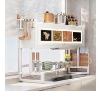 Tqoiozxa Escurridor de Platos Grande sobre el Fregadero, Soporte para Utensilios de Cocina con Tapa, Ahorra Espacio para Platos, Vasos, tazones y Cubiertos.(F,65cm/25.5in)