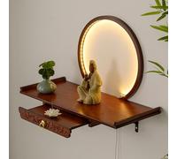 Tqoiozxa Estante de Altar de Buda de bambú con cajón, Estante de Altar con luz para Pared, Mesa de Altar de Santuario, estantes de Incienso de nicho Budista, mesas de Tributo(Walnut,60CM/23.6IN)