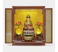 Tqoiozxa Estante de Altar, gabinete de Pared de Madera para el hogar, Mesa de Santuario Personal, nicho de Buda con Puertas para Pooja y Tributo de Incienso(Walnut,E)