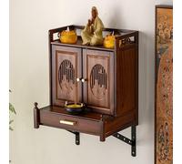 Tqoiozxa Estante de Buda, Armario de Pared de Madera para el hogar con cajón, Mesa de Altar montada en la Pared, nicho de ofrenda Budista para Pooja y Tributo de Incienso.(with Door,Wall-Mounted)