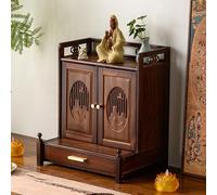 Tqoiozxa Estante de Buda, Armario de Pared de Madera para el hogar con cajón, Mesa de Altar montada en la Pared, nicho de ofrenda Budista para Pooja y Tributo de Incienso.(with Door,Desktop)