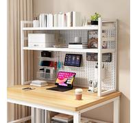 Tqoiozxa Estantería para Escritorio con Panel Perforado Independiente Multinivel Organizador de Escritorio Soporte para Monitor Regulable(White-2-Tier,90cm/35.4in)