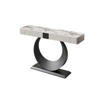Tqoiozxa Mesa Consola de Entrada con Estructura de Luna Llena y Tablero de Piedra, Mesa Auxiliar Estrecha y Moderna con 2 cajones, Ideal para recibidor, Pasillo o Sala de Estar.(Black-2,120cm/47.2in)